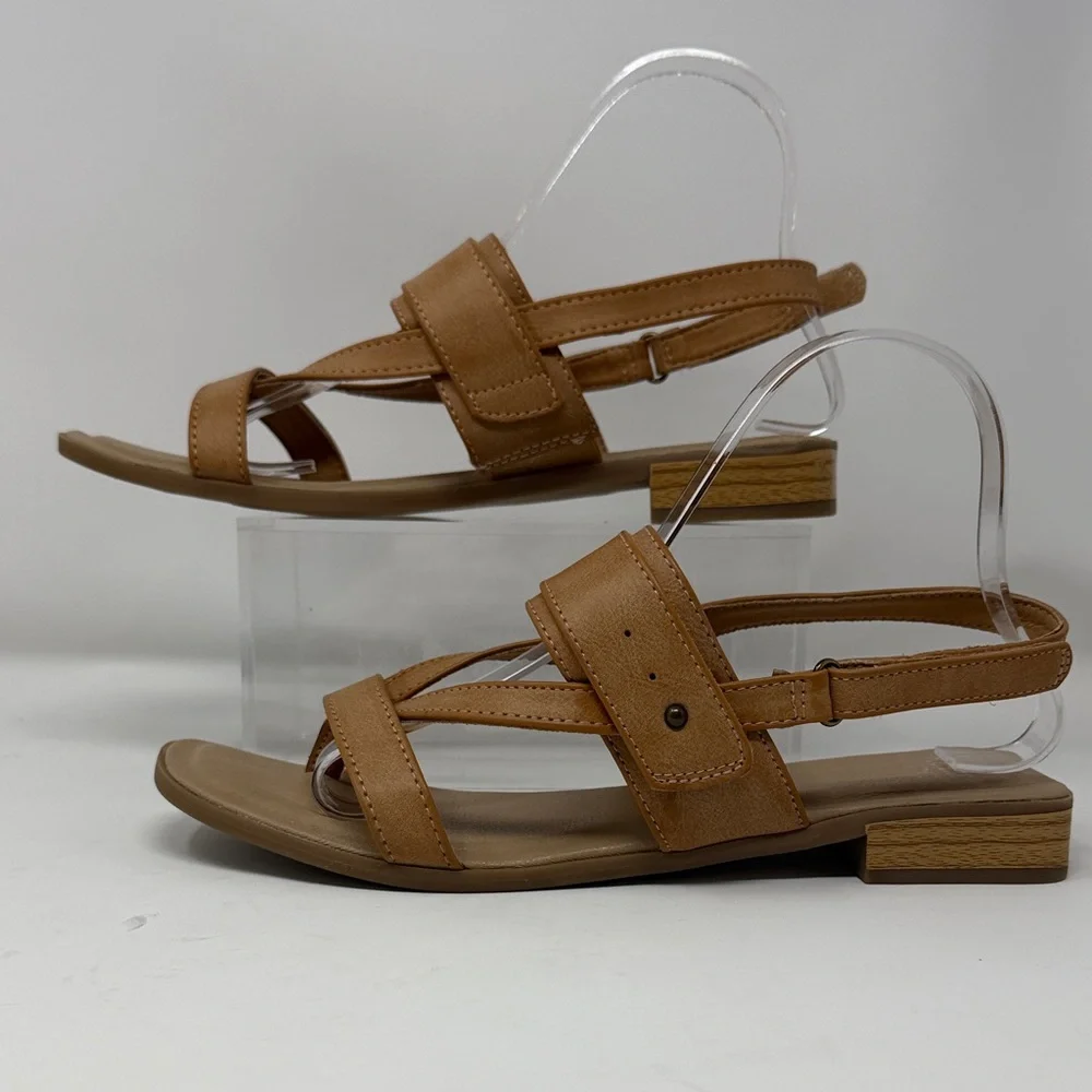 Frye and Co. Cassia Vegan Strappy Open Toe Tan Sandals Size 8.5